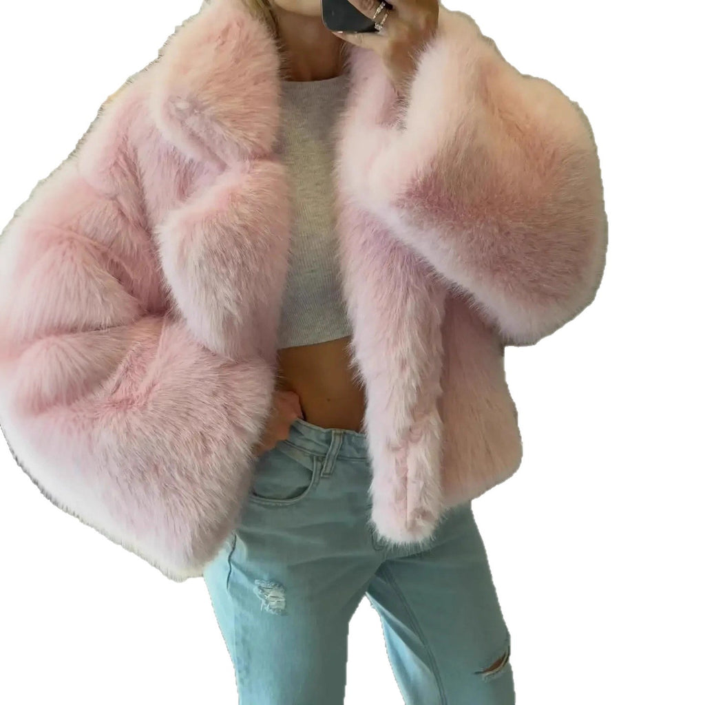 Women Cropped Faux Fur Bomber with Voluminous High Pile Fashion Glam