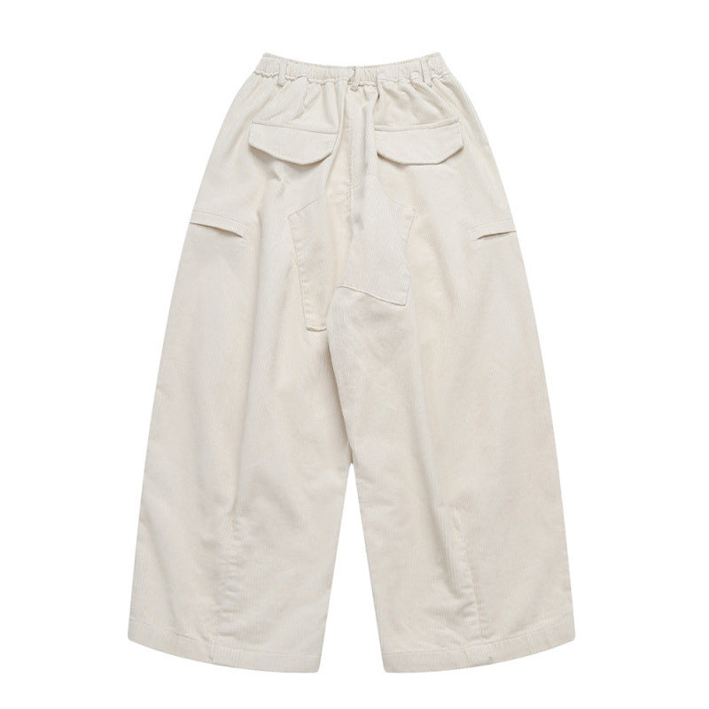 Women Wide High-Waisted Cord Pants in Culotte Cut with Drawstring and Patch Pockets Fashion Glam