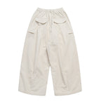 Women Wide High-Waisted Cord Pants in Culotte Cut with Drawstring and Patch Pockets Fashion Glam
