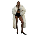 Ladies Extravagant High-Pile Faux Fur Coat with Oversized Silhouette and Deep Shawl Collar Fashion Glam