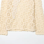 Women crocheted floral sweater with round neckline and lace pattern Fashion Glam