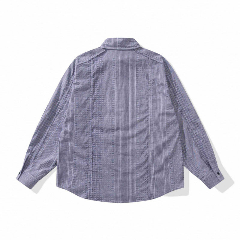Unisex Oversize-Long Sleeve Shirt made of lightweight textured cotton with a Kent collar and fine striped border Fashion Glam