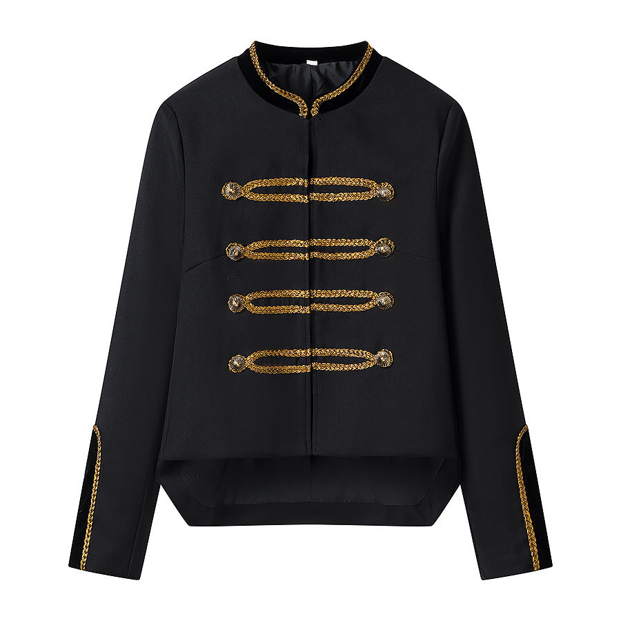 Women's short military-inspired jacket with golden decorative cord and stand-up collar Fashion Glam