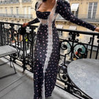 Women's maxi dress in boho style with vertical lace panels and loose U-neckline Fashion Glam