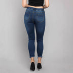 Women High-Waisted Destroyed Jogger Jeans with Elastic Drawstring Waistband and Cropped Frayed Hem Fashion Glam