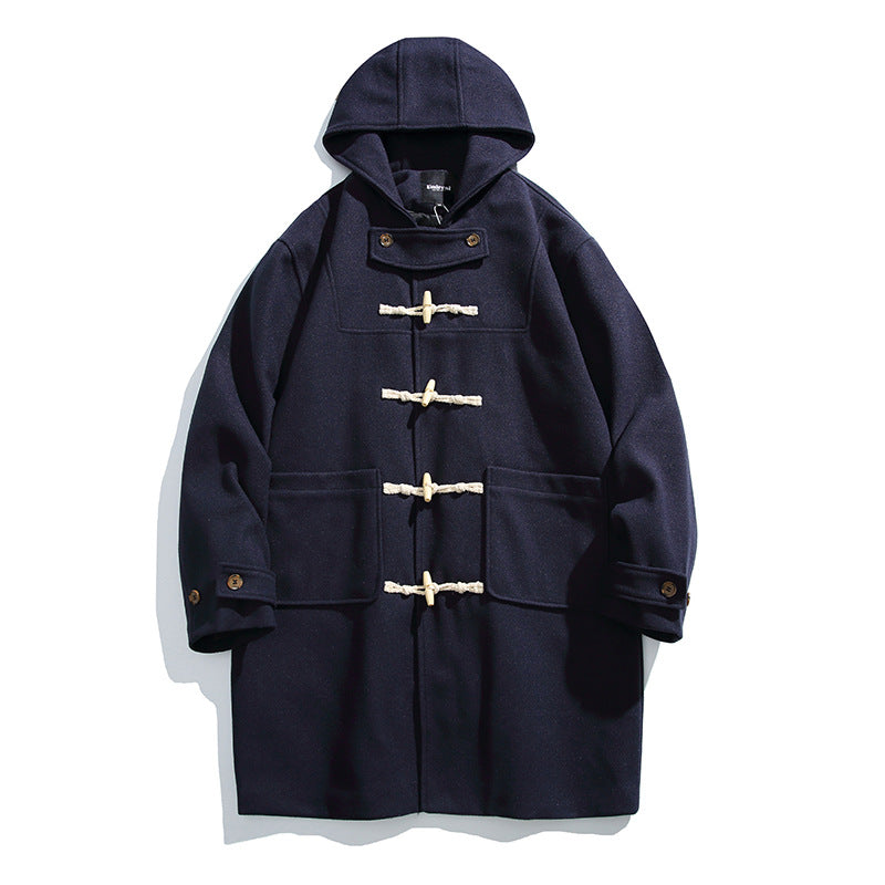 Men's wool blend duffle coat with hood and toggle closures Fashion Glam