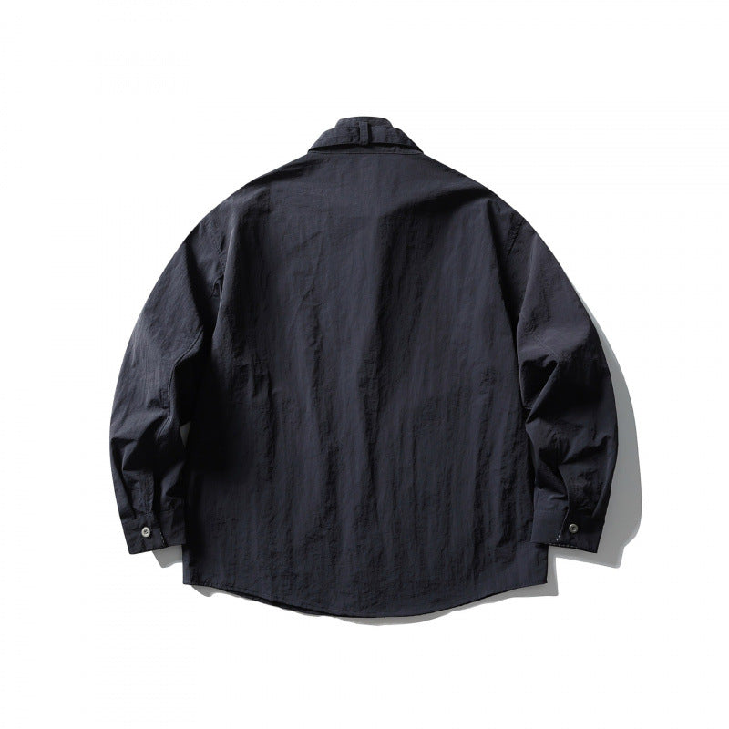 Unisex Wide Crinkle Shirt with High Standing Collar and Concealed Button Placket Fashion Glam