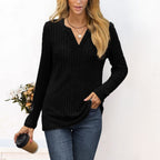 Ladies fine ribbed knit shirt with deep V-neck and tunic length Fashion Glam
