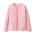 Women's Quilted Transition Jacket with Round Neckline, Light Padding and Patch Pockets Fashion Glam