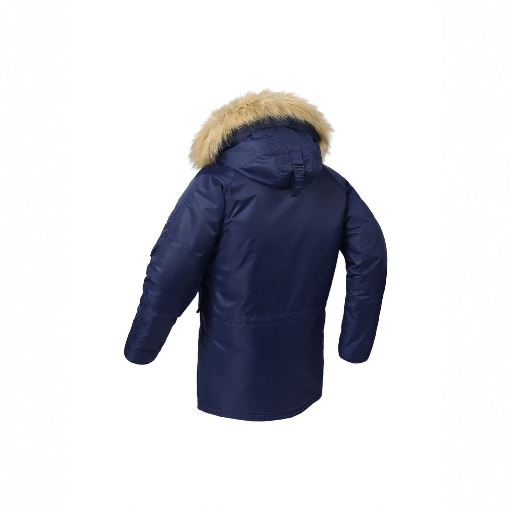 Men's longer insulated parka with faux fur hood and thermal padding Fashion Glam