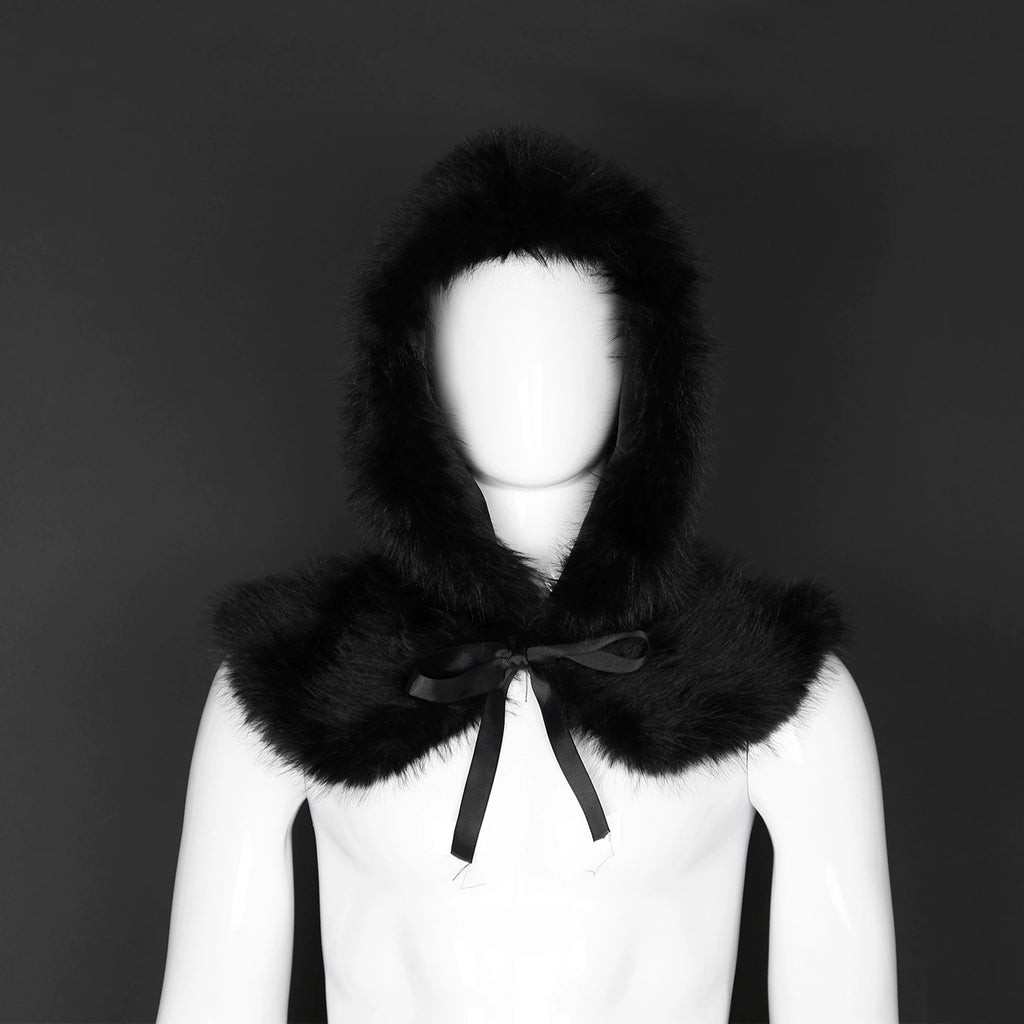 Women's hooded stole made of dense faux fur with tie and shoulder cape Fashion Glam