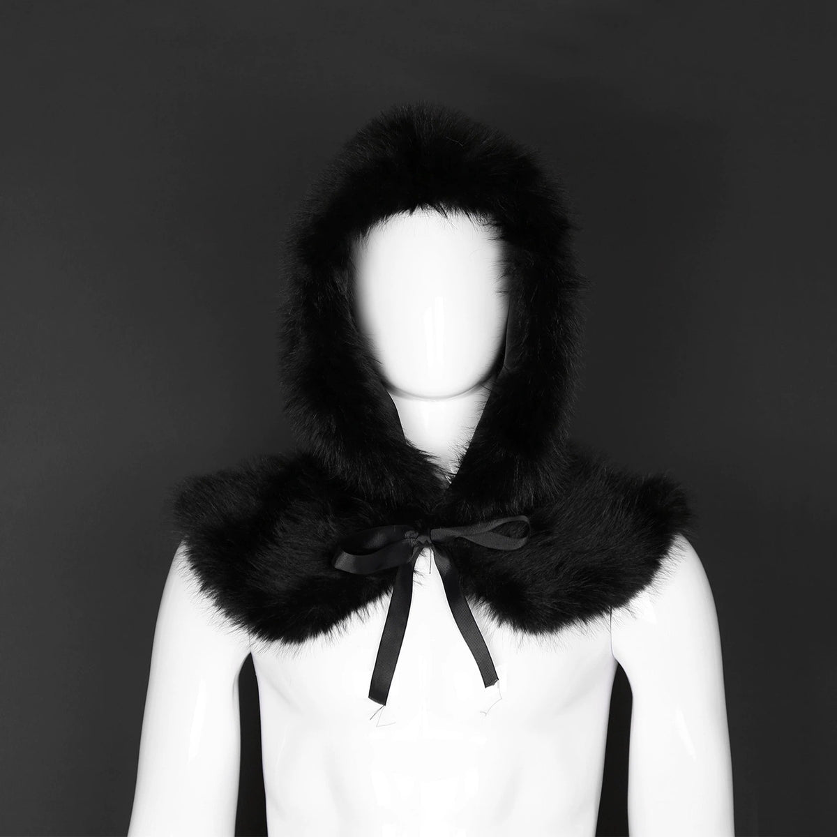 Women's hooded stole made of dense faux fur with tie and shoulder cape Fashion Glam