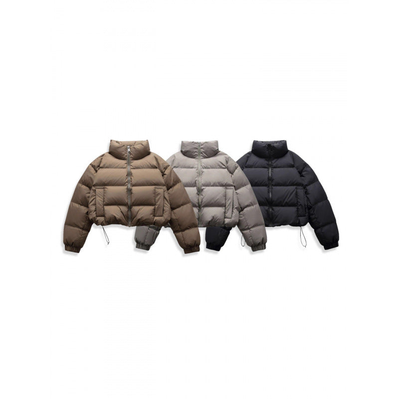 Women's short quilted winter jacket in cropped style with high stand-up collar Fashion Glam
