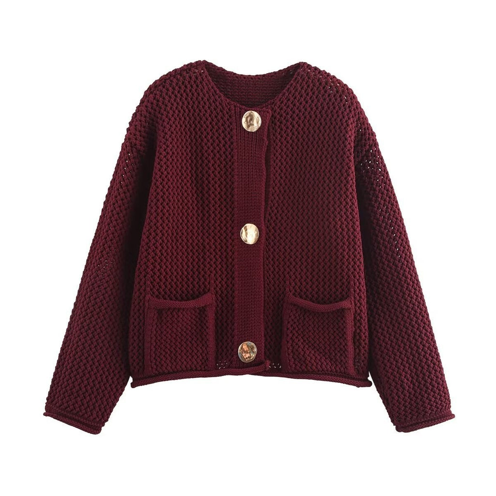 Women's sharply cut cardigan with relief texture and decorative jewelry buttons Fashion Glam