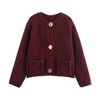 Women's sharply cut cardigan with relief texture and decorative jewelry buttons Fashion Glam
