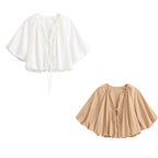 Women's Oversize Cape Blouse with Drawstring, Balloon Sleeves and Gathered Hem Fashion Glam
