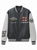 Men's varsity bomber jacket in retro college style with faux leather body and contrast sleeves Fashion Glam