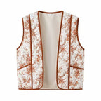 Women's Padded Quilted Vest with Floral Print and Side Pockets Fashion Glam
