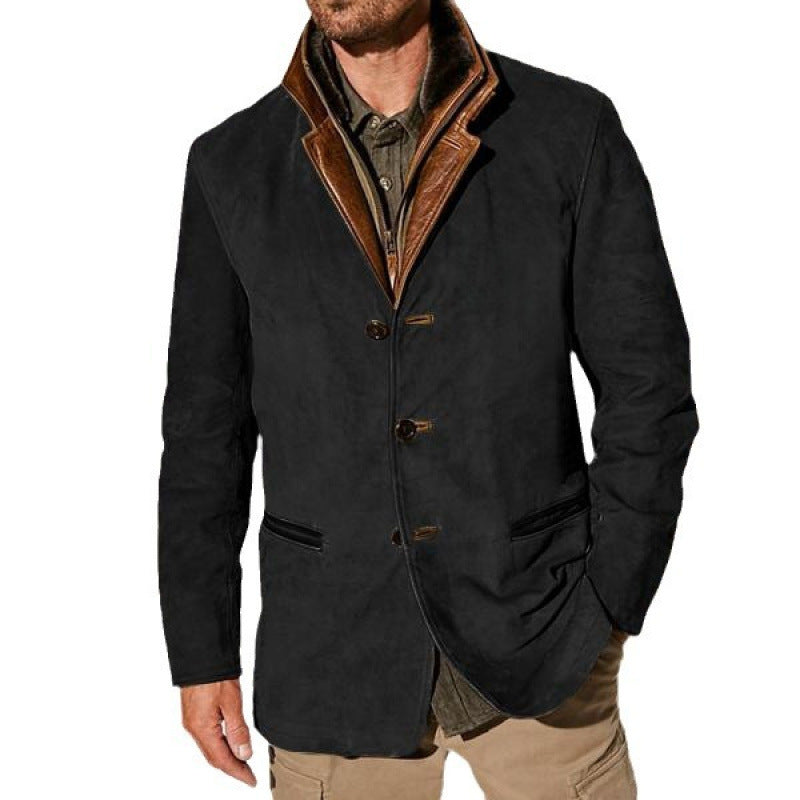 Men's suede blazer with removable leather inner vest Fashion Glam