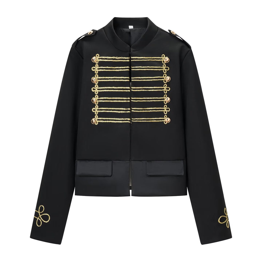 Ladies short parade jacket in uniform style with decorative cords and flap pockets Fashion Glam