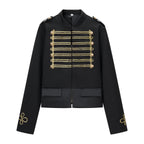 Ladies short parade jacket in uniform style with decorative cords and flap pockets Fashion Glam
