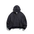 Unisex Boxy Hoodie Sweat Jacket with continuous zipper, striped texture and ribbed hem Fashion Glam