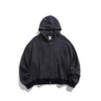 Unisex Boxy Hoodie Sweat Jacket with continuous zipper, striped texture and ribbed hem Fashion Glam