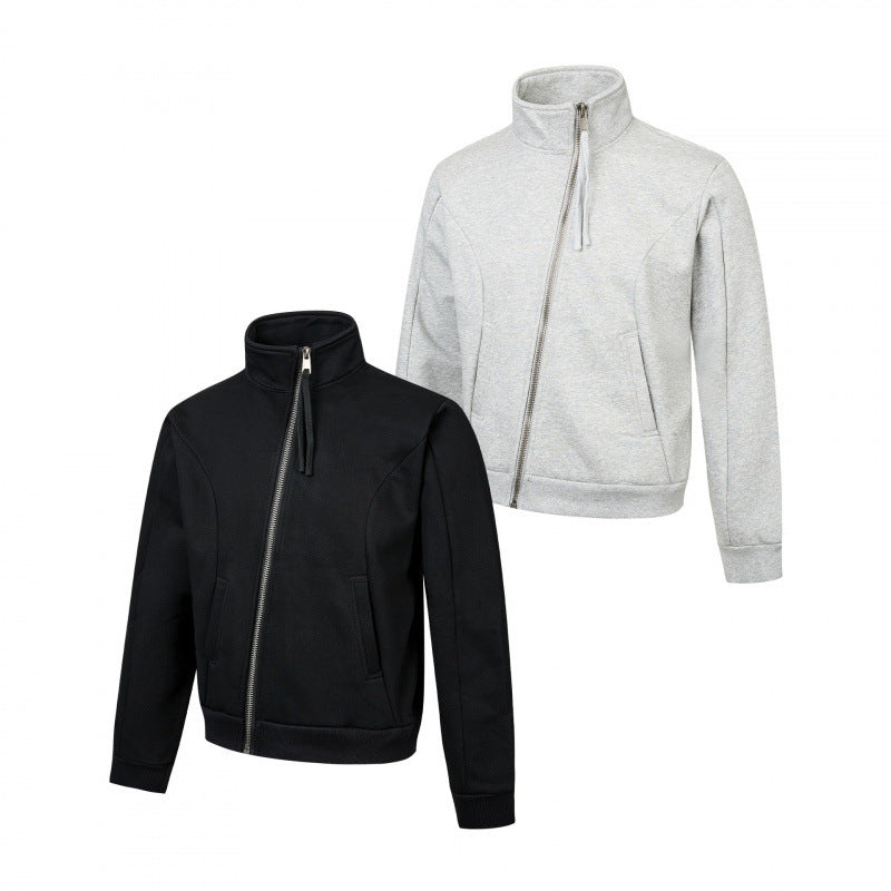 Unisex Short-cut Sporty Zip Jacket with diagonal zip, stand-up collar and side pockets Fashion Glam