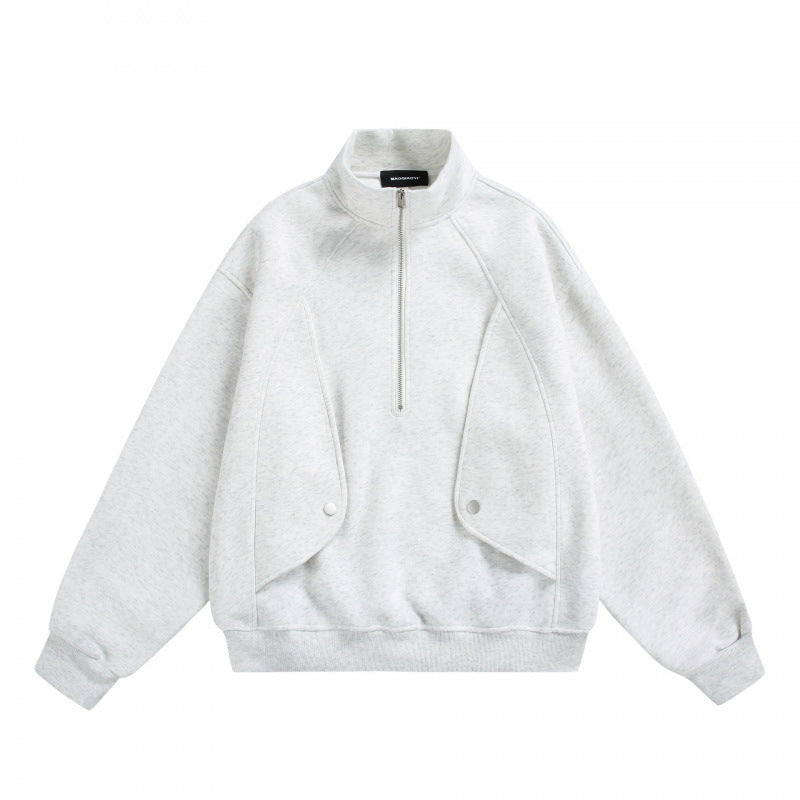 Unisex Oversize-Halfzip-Sweatshirt with Stand-up Collar and Flap Pockets Fashion Glam