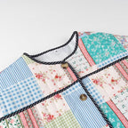 Women's Quilted Patchwork Jacket in Cottage Style with Round Neckline and Contrasting Piping Fashion Glam