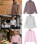 Women Striped Blouse with Western Yoke and Kent Collar Fashion Glam