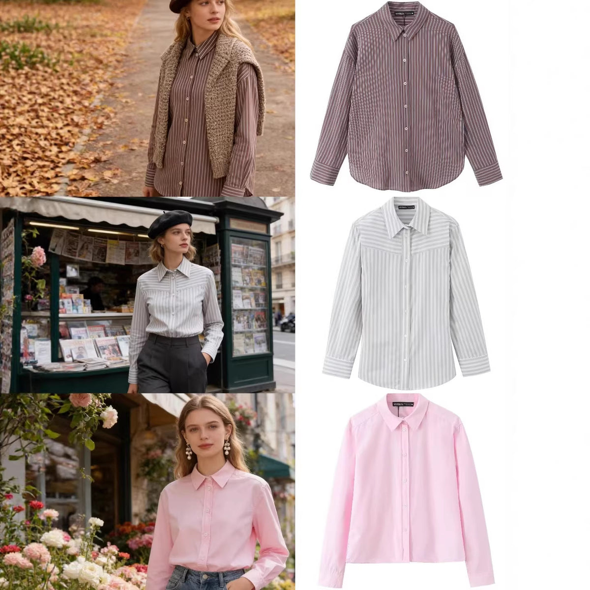 Women Striped Blouse with Western Yoke and Kent Collar Fashion Glam