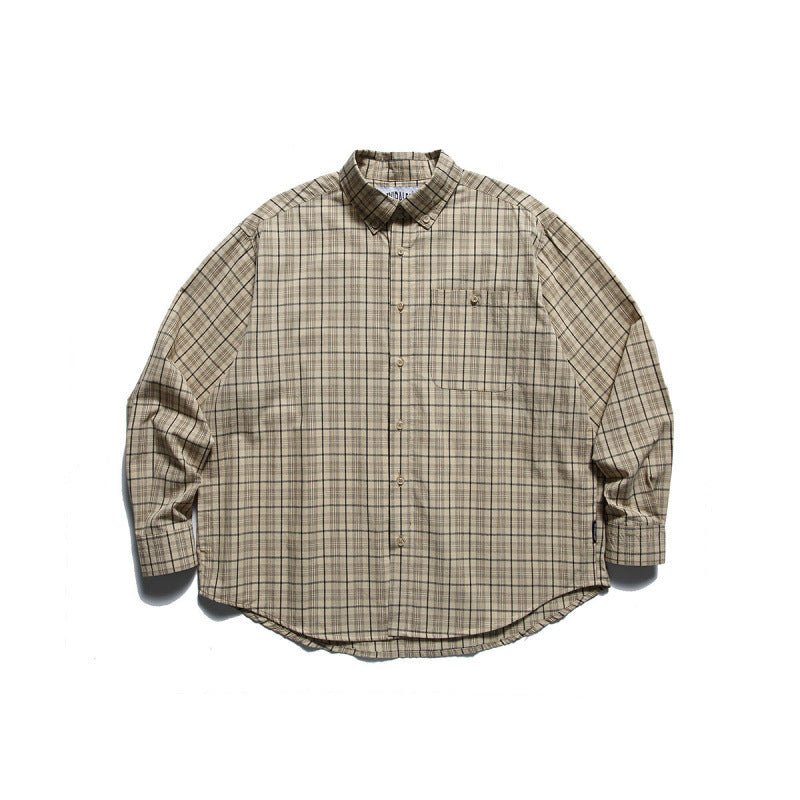 Men's Oversized Checkered Button-Down Shirt with Chest Pocket and Rounded Hem Fashion Glam