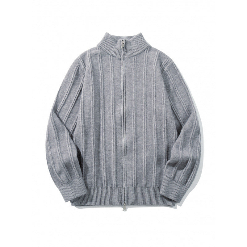 Unisex Zip Sweater with Stand-Up Collar and Vertical Structure Fashion Glam