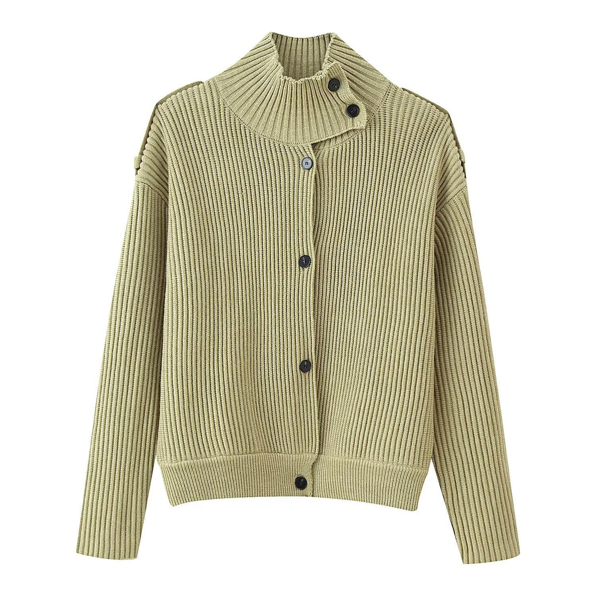 Men's Ribbed Cardigan with Stand-Up Collar and Decorative Shoulder Straps Fashion Glam