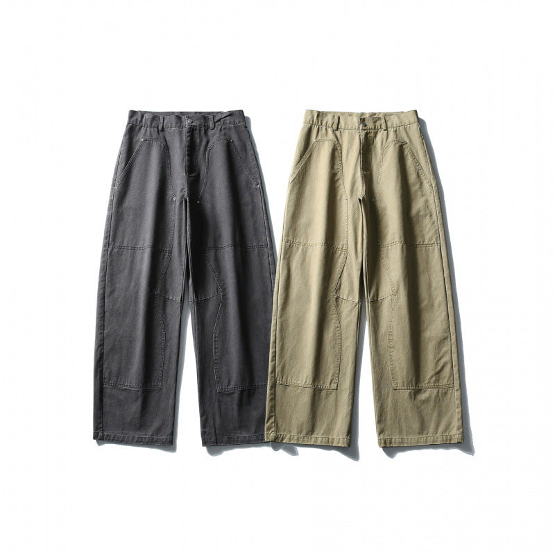 Men's Wide Utility Pants in Workwear Look with Knee Patches and Straight Leg Fashion Glam