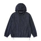 Unisex Denim-Blend Hooded Pullover in Overshirt Style with Henley Button Placket Fashion Glam