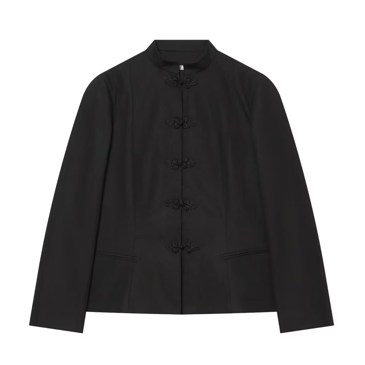 Women's jacket in Mandarin style with stand-up collar and decorative frog closures Fashion Glam