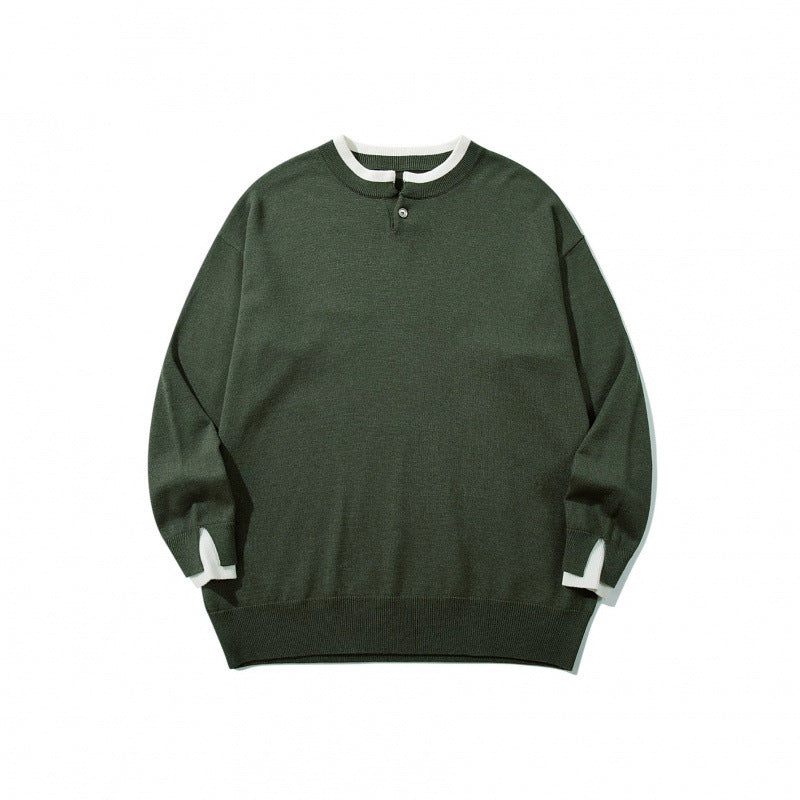 Unisex Oversize Fine Knit Sweater with Henley Button Placket and Slit Cuffs Fashion Glam