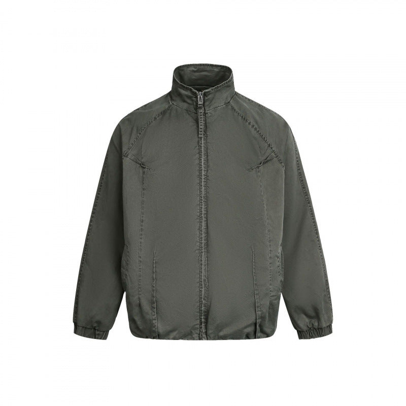 Men's Minimalist Nylon Bomber Jacket with Stand Collar, Raglan Sleeves and Gathered Hem Fashion Glam
