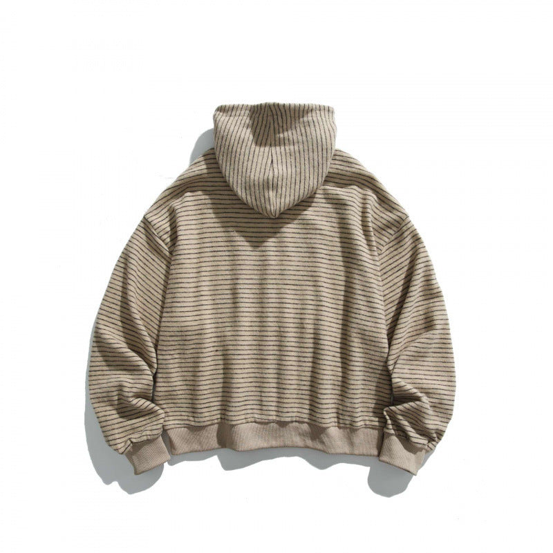 Unisex Boxy Hoodie Sweat Jacket with continuous zipper, striped texture and ribbed hem Fashion Glam