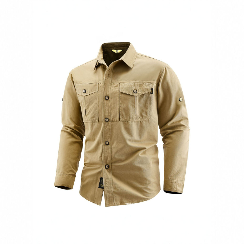 Men's Canvas Overshirt in Field Style with Chest Flaps and Full Button Placket Fashion Glam