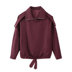 Women's oversized bomber jacket with asymmetric placket front, standing collar, and drawstring hem Fashion Glam