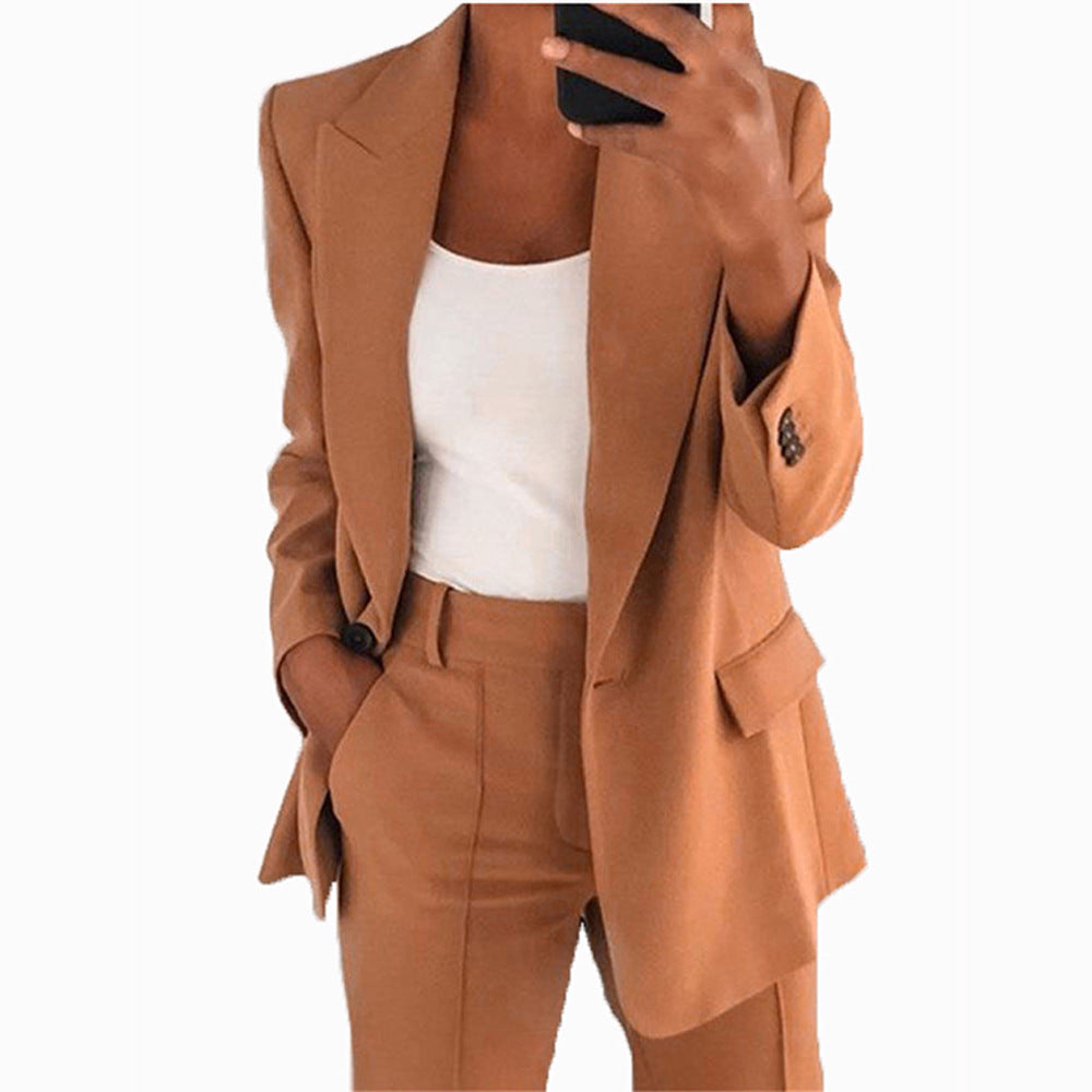 Women's Two-Piece Business Suit with Oversized Blazer and High-Waisted Pleated Trousers Fashion Glam