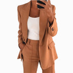 Women's Two-Piece Business Suit with Oversized Blazer and High-Waisted Pleated Trousers Fashion Glam
