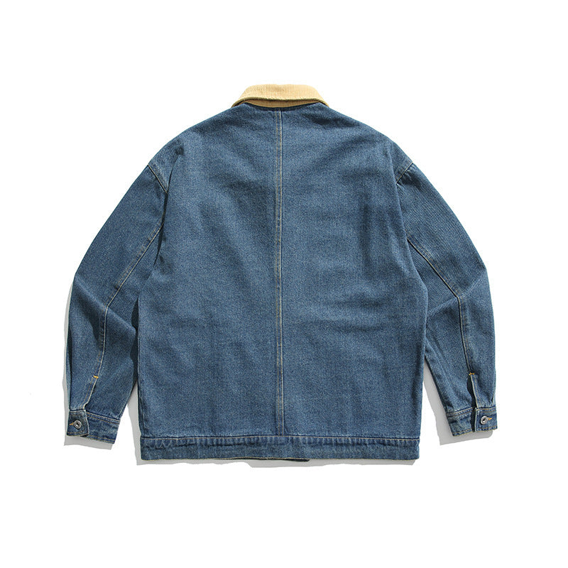 Unisex Boxy Jeans Jacket with Cord Collar, Snap Button Placket and Side Pockets Fashion Glam