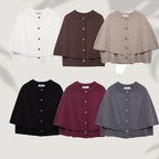 Women's Button-Front Knit Cape with Double Layer and Round Neckline Fashion Glam