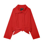 Women's Cropped Trench Coat with Drawstring, Knot Belt and Distinctive Stand Collar Fashion Glam