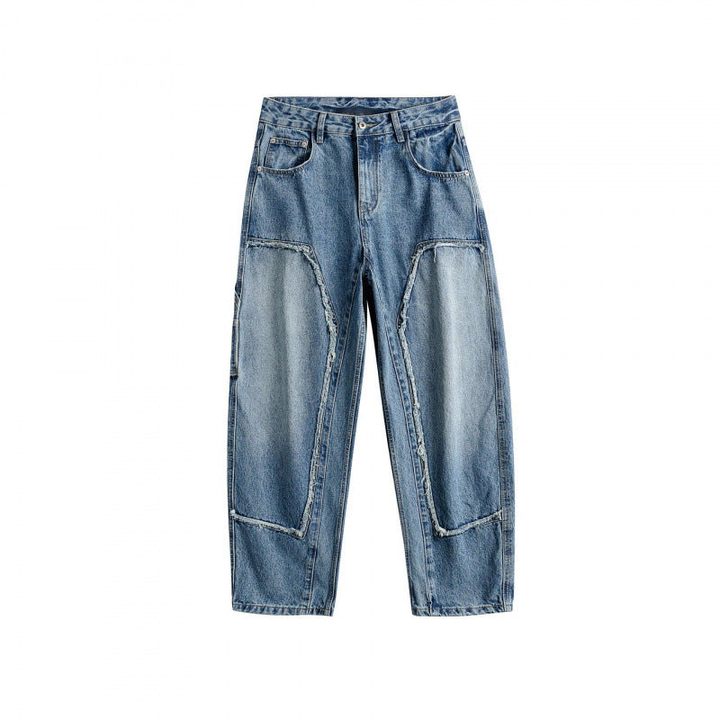 Men's Wide Patchwork Denim Jeans in Baggy Cut with Inserted Knee Panels Fashion Glam