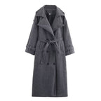 Women’s long double-breasted wool blend trench coat with belt and wide lapels Fashion Glam
